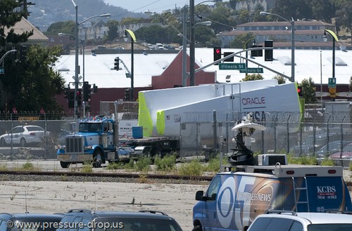 Pier 80 gets delivery of the new AC 72’ wing - Oracle Racing’s AC72 wingsail arrives in San Francisco © Erik Simonson/ pressure-drop.us http://www.pressure-drop.us
